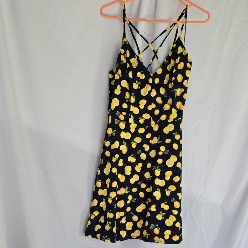 nine britton Black Mini Dress with Yellow Lemon Print
